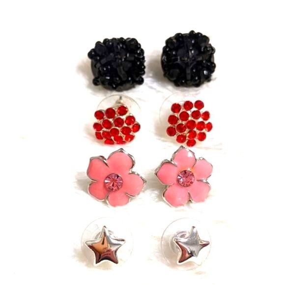 Vintage (4) Pair Bundle-Small Stud, Beaded, Rhinestone & Enamel Pierced Earrings - Picture 12 of 14